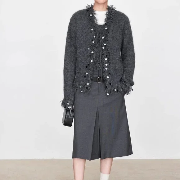 CHICJOC Mohair Wool Yarn cardigan with Hand-made Beaded Sequins - Picture 1 of 10